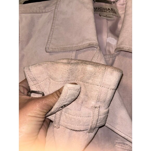 MICHAEL KORS Early 2000s Y2K Blush Pink Double Breasted Suede Trench Coat S - Picture 10 of 12